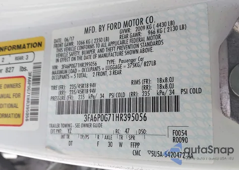 2017 Ford Fusion S from USA, damaged, VIN 3FA6P0G71HR395056